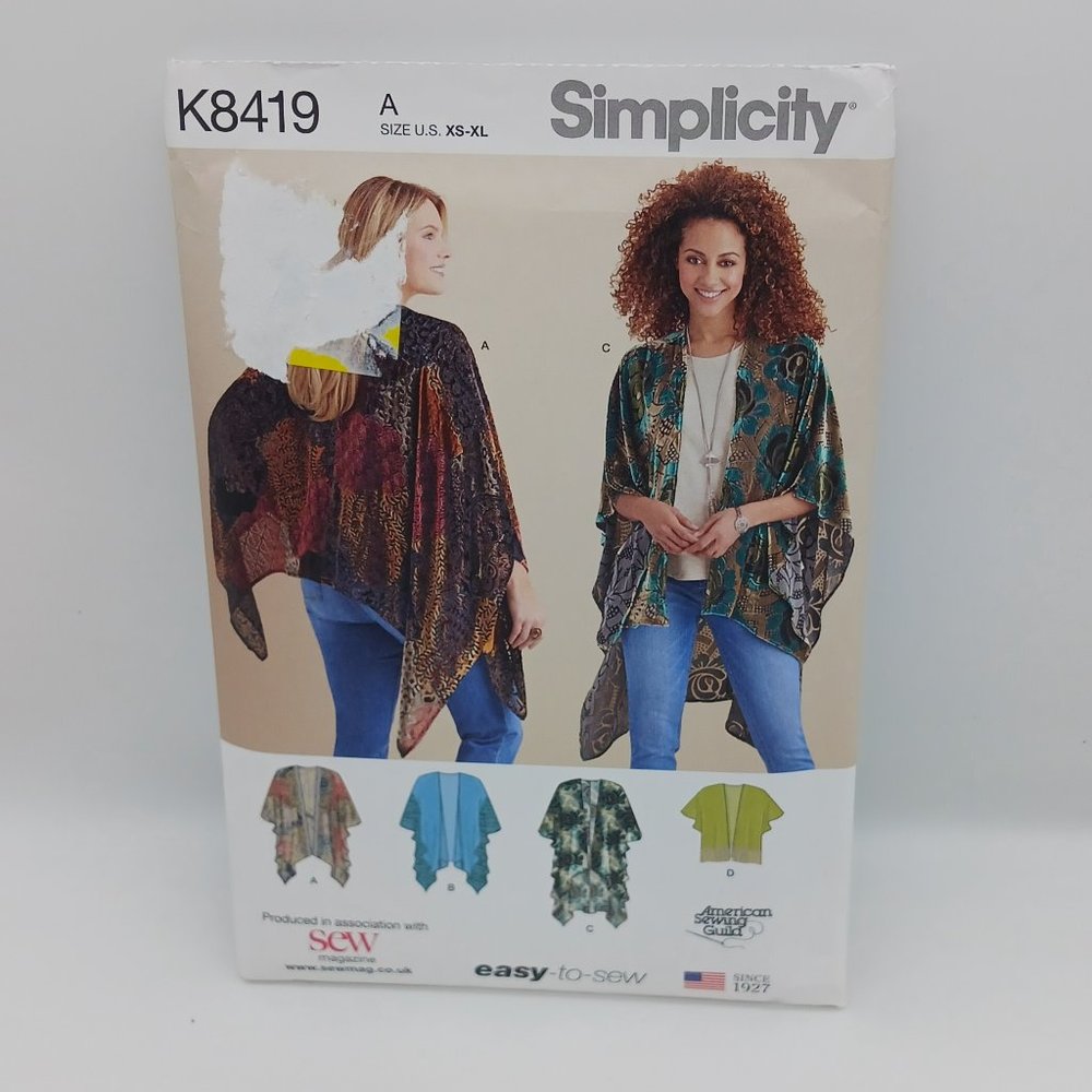 Simplicity Pattern K8419 A Size XS M L XL Misses' Kimono Style Wrap 4 Variations